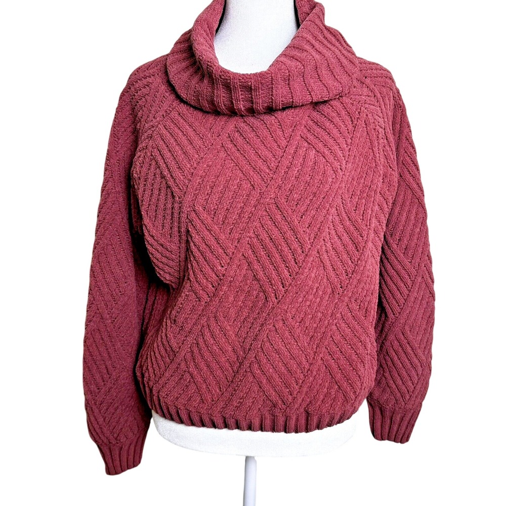 Sincerely Jules Women Chenille Cowl Neck Diamond Cable Knit Sweater Rust Small